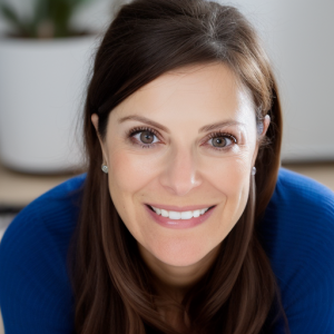 A headshot of Lisa Kirby, a woman in blue shirt smiling at the camera