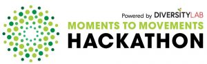 Moments to Movements Hackathon Logo with starburst design in two shades of green and black lettering